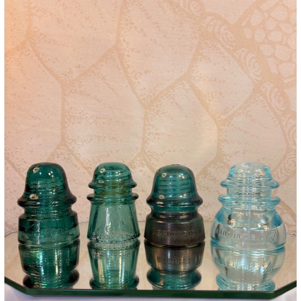 Vintage Glass Electrical Insulators Lot of 4 Teal Blue Aqua Green Heavy Duty